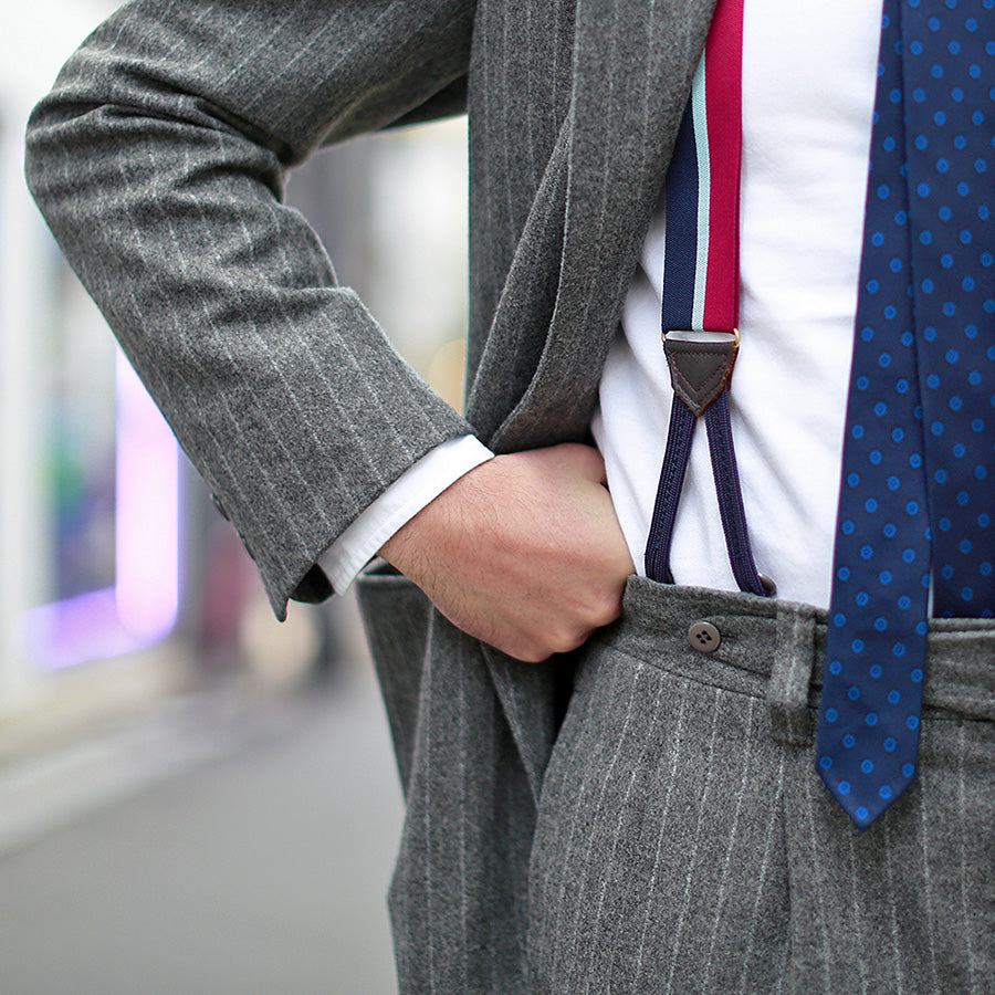 Men's Made In England Burgundy 100% Silk Suspenders Braces