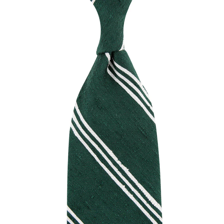 Triple Stripe Shantung Bespoke Tie - Forest Green