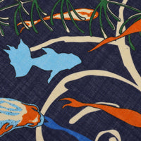 Koi Motif Wool / Silk Pocket Square - Navy - 40x40cm