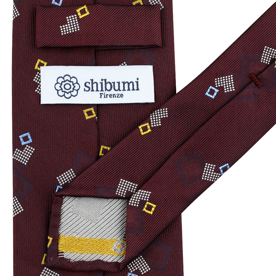 Geometrical Japanese Jacquard Silk Tie - Burgundy