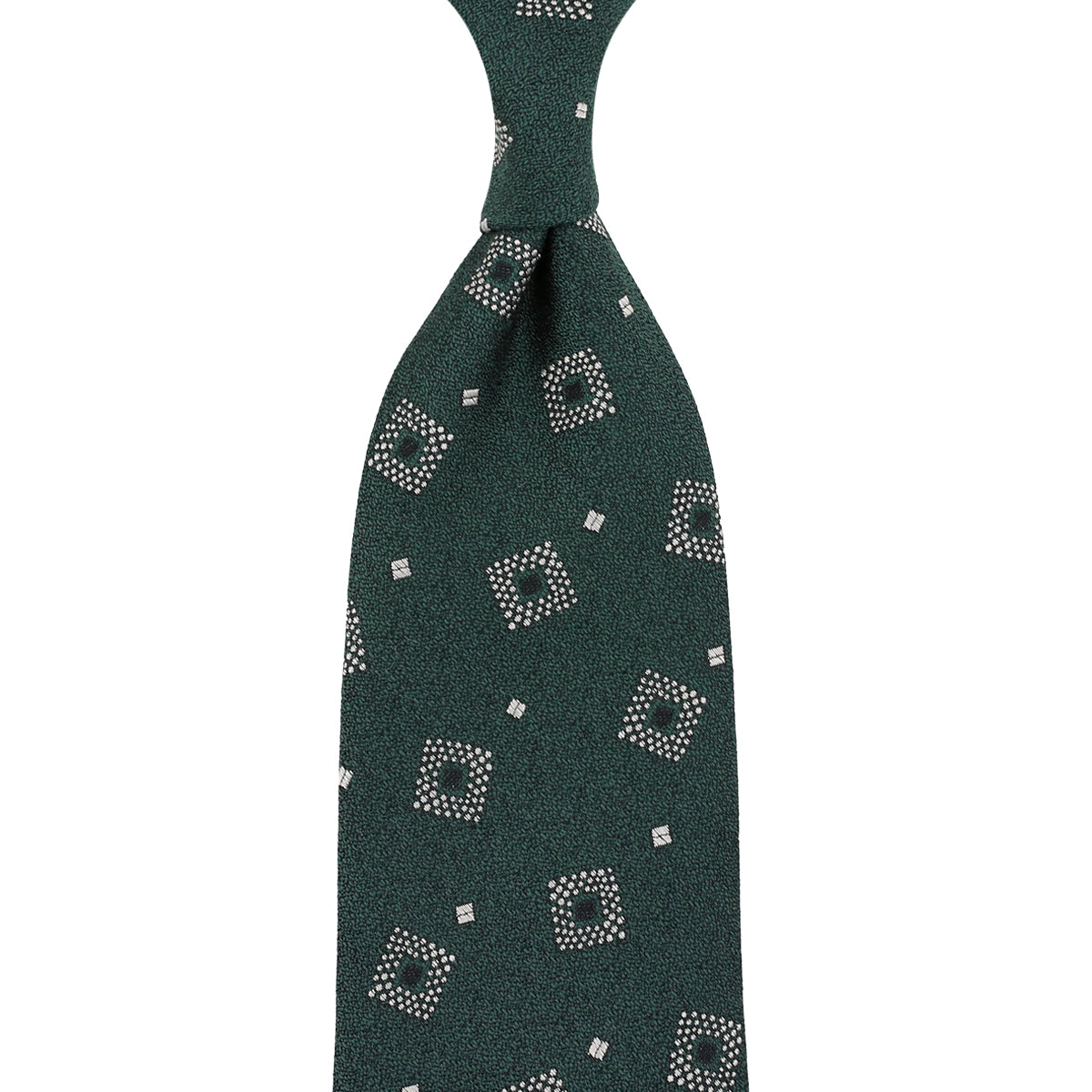 Geometrical Boucle Silk Tie - Forest - Hand-Rolled
