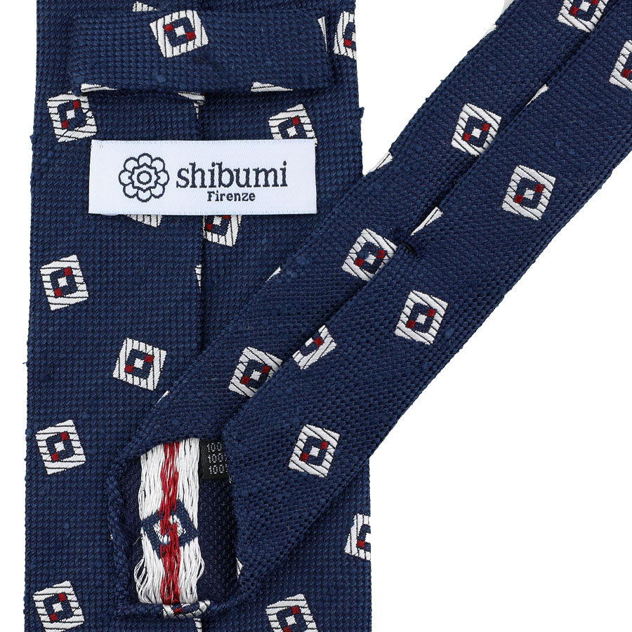 Geometrical Soft Shantung Silk Tie - Navy - Hand-Rolled