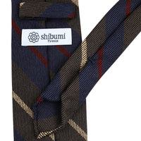 Striped Wool / Silk Tie - Navy / Brown - Hand-Rolled