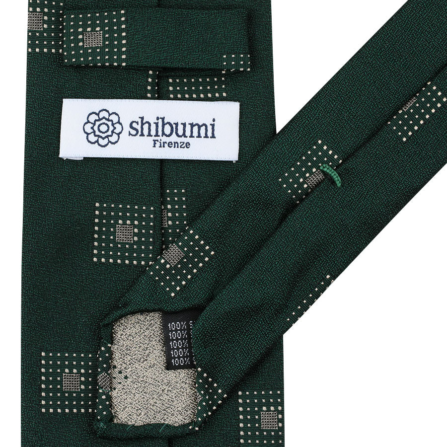Geometrical Jacquard Silk Tie - Forest - Hand-Rolled