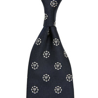 Gion Crest Jacquard Silk Tie - Navy - Hand-Rolled