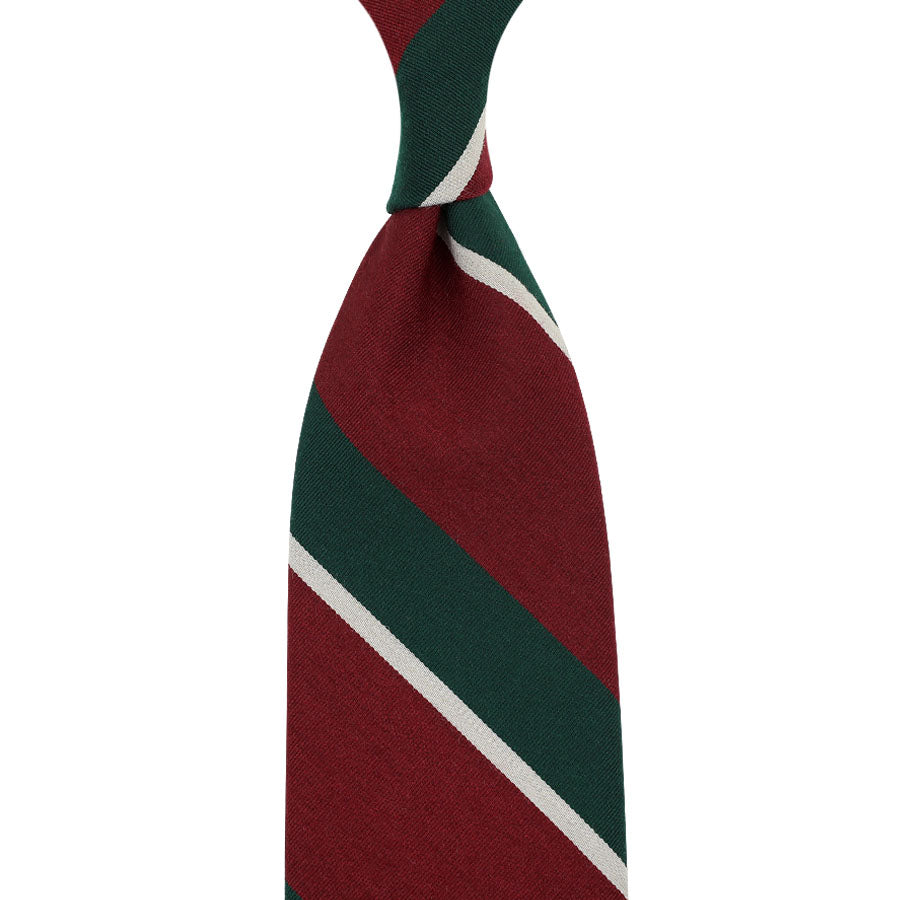 Mogador Striped Wool / Cotton Tie - Cherry / Forest - Hand-Rolled