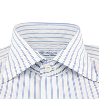 Poplin Semi Spread Shirt - White / Blue - Ticking Stripe - Regular Fit