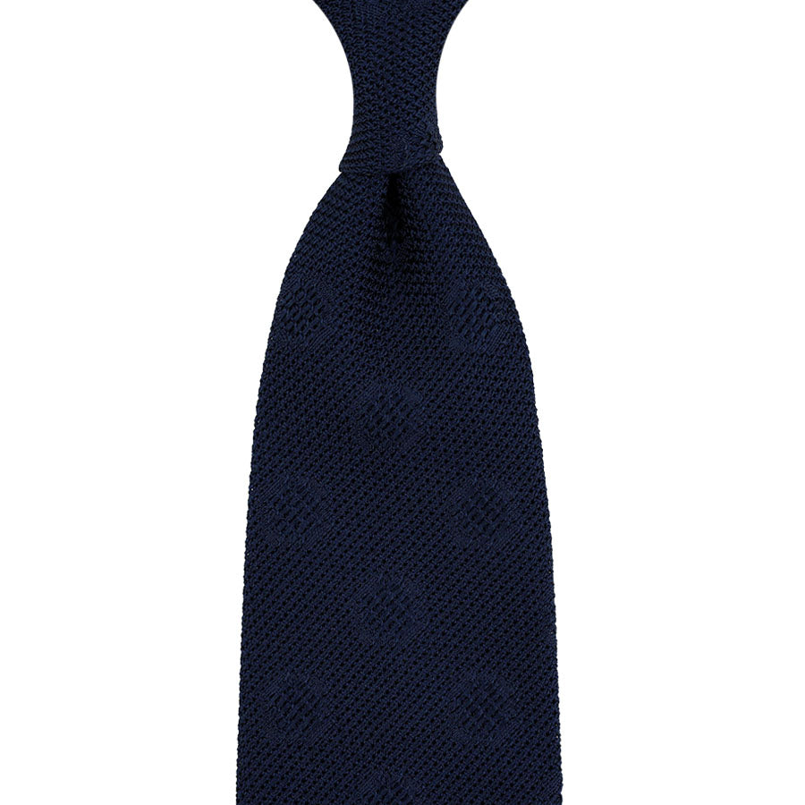 Geometrical Fina Grenadine Silk Tie - Navy - Hand-Rolled