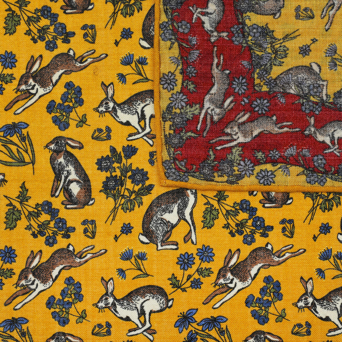 Animal Motif Wool / Silk Pocket Square - Yellow - 40x40cm