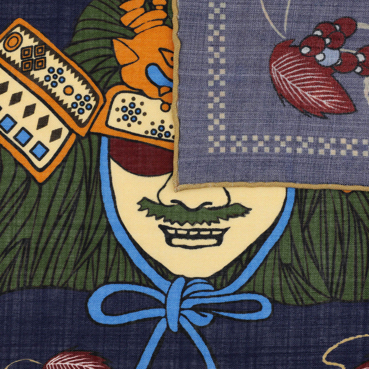 Samurai Motif Wool / Silk Pocket Square - Navy - 40x40cm