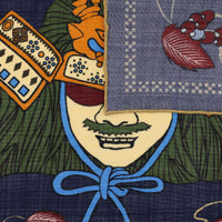 Samurai Motif Wool / Silk Pocket Square - Navy - 40x40cm