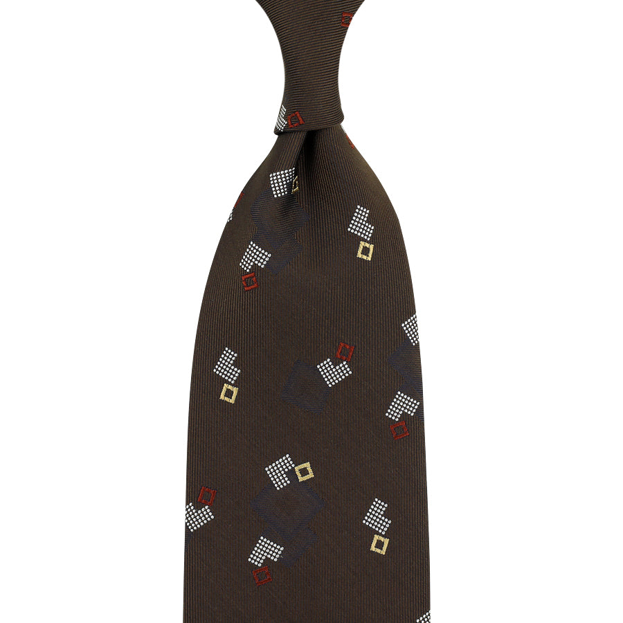 Geometrical Japanese Jacquard Silk Tie - Brown