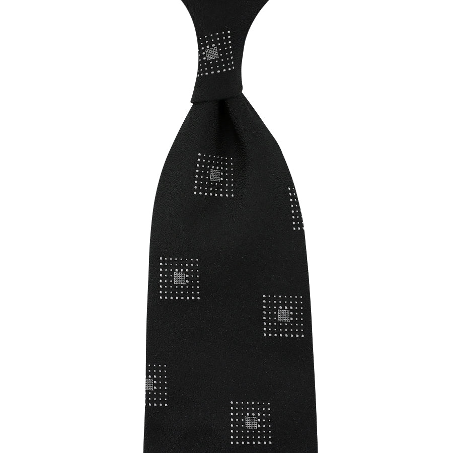 Geometrical Jacquard Silk Tie - Black - Hand-Rolled
