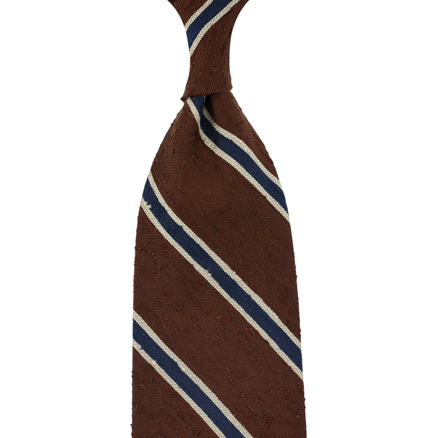 Striped Shantung Silk Tie - Brown - Hand-Rolled