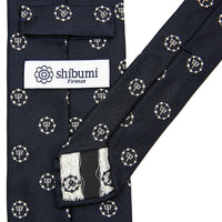 Gion Crest Jacquard Silk Tie - Navy - Hand-Rolled