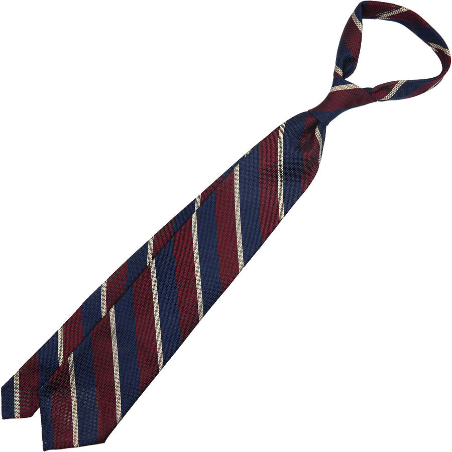 Striped Grenadine / Garza Piccola Silk Tie - Burgundy / Navy / Ivory
