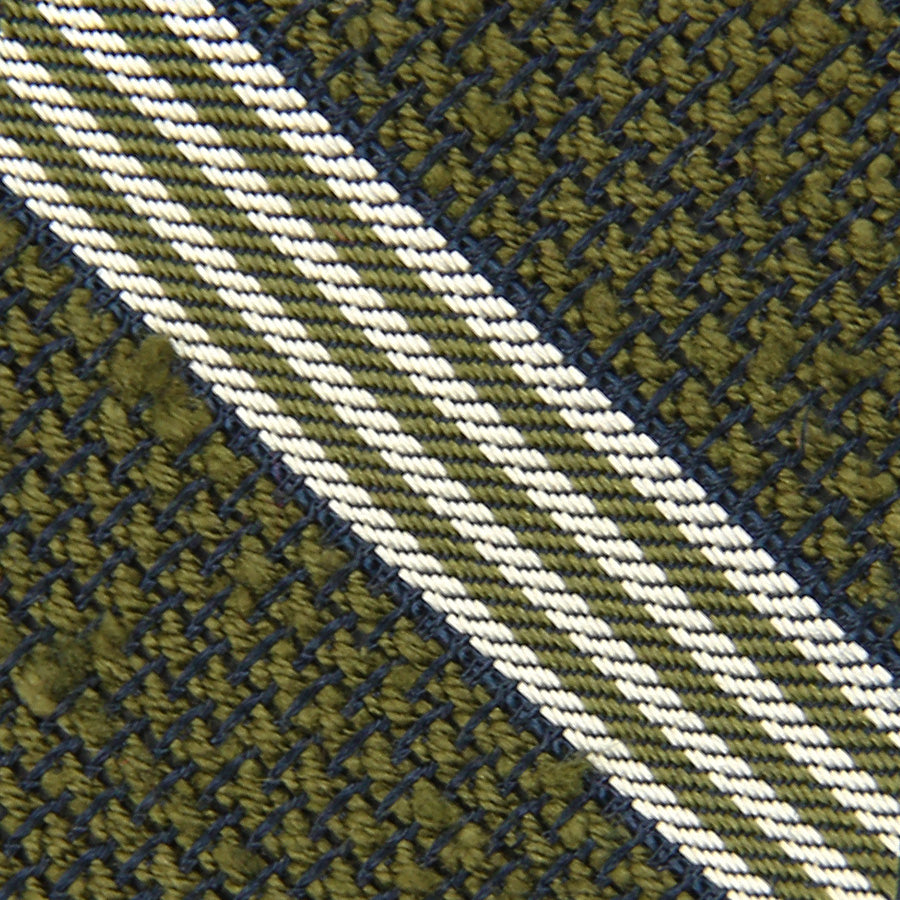 Striped Shantung Grenadine Bespoke Tie - Moss Green