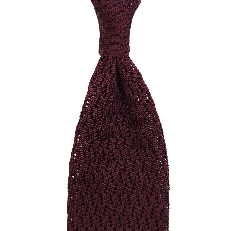 Zigzag Silk Knit Tie - Burgundy