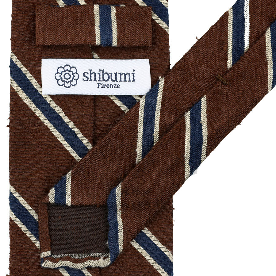 Striped Shantung Silk Tie - Brown - Hand-Rolled