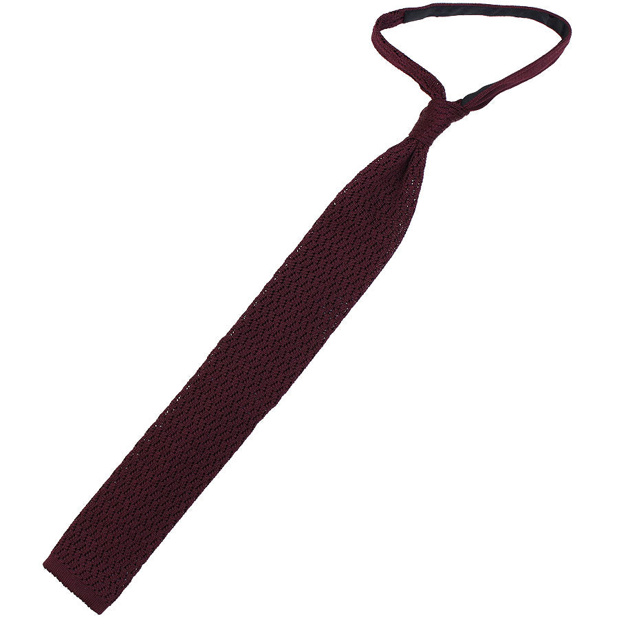 Zigzag Silk Knit Tie - Burgundy