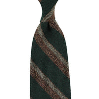 Striped Silk / Wool / Cotton Tie - Forest / Brown / Beige