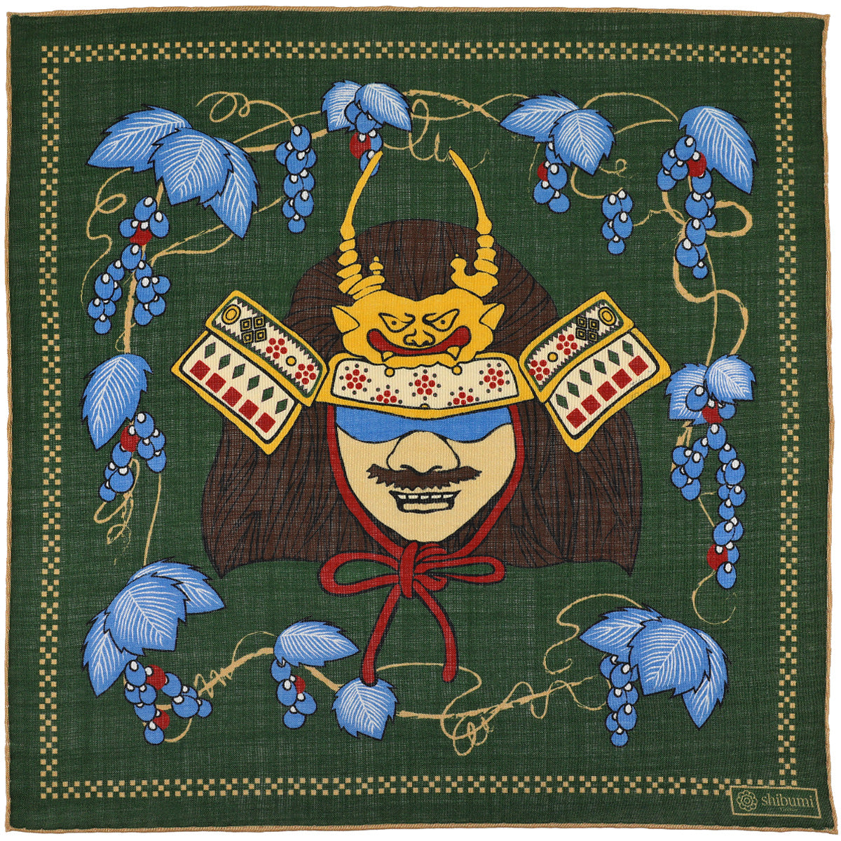 Samurai Motif Wool / Silk Pocket Square - Forest - 40x40cm