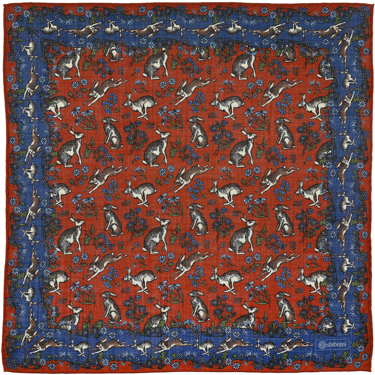 Animal Motif Wool / Silk Pocket Square - Rust - 40x40cm