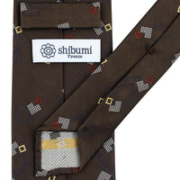 Geometrical Japanese Jacquard Silk Tie - Brown