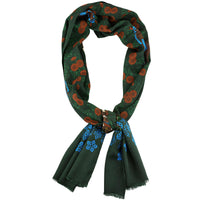 Samurai Printed Wool / Silk Scarf - Forest