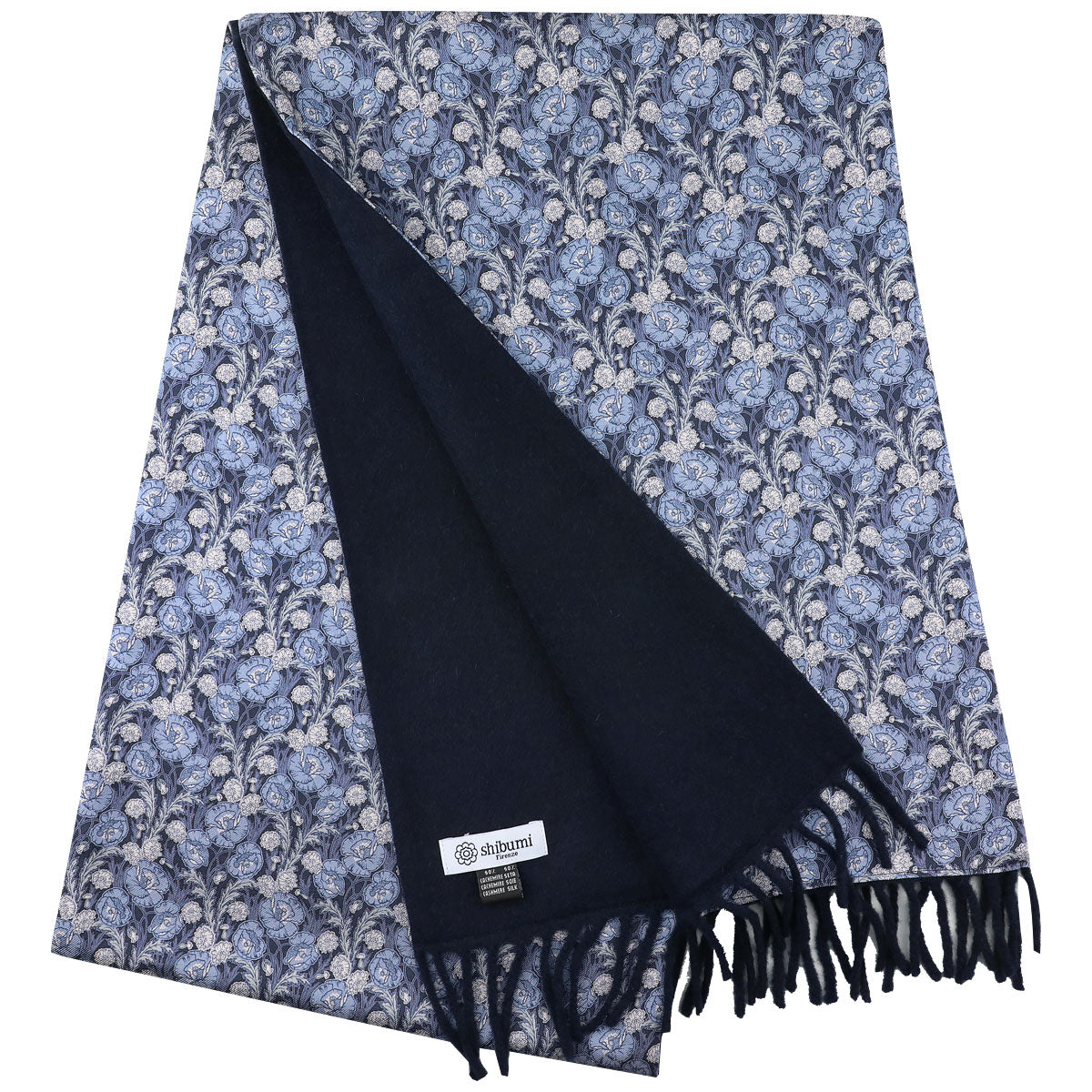 Printed Silk / Cashmere Scarf - Blue / Navy