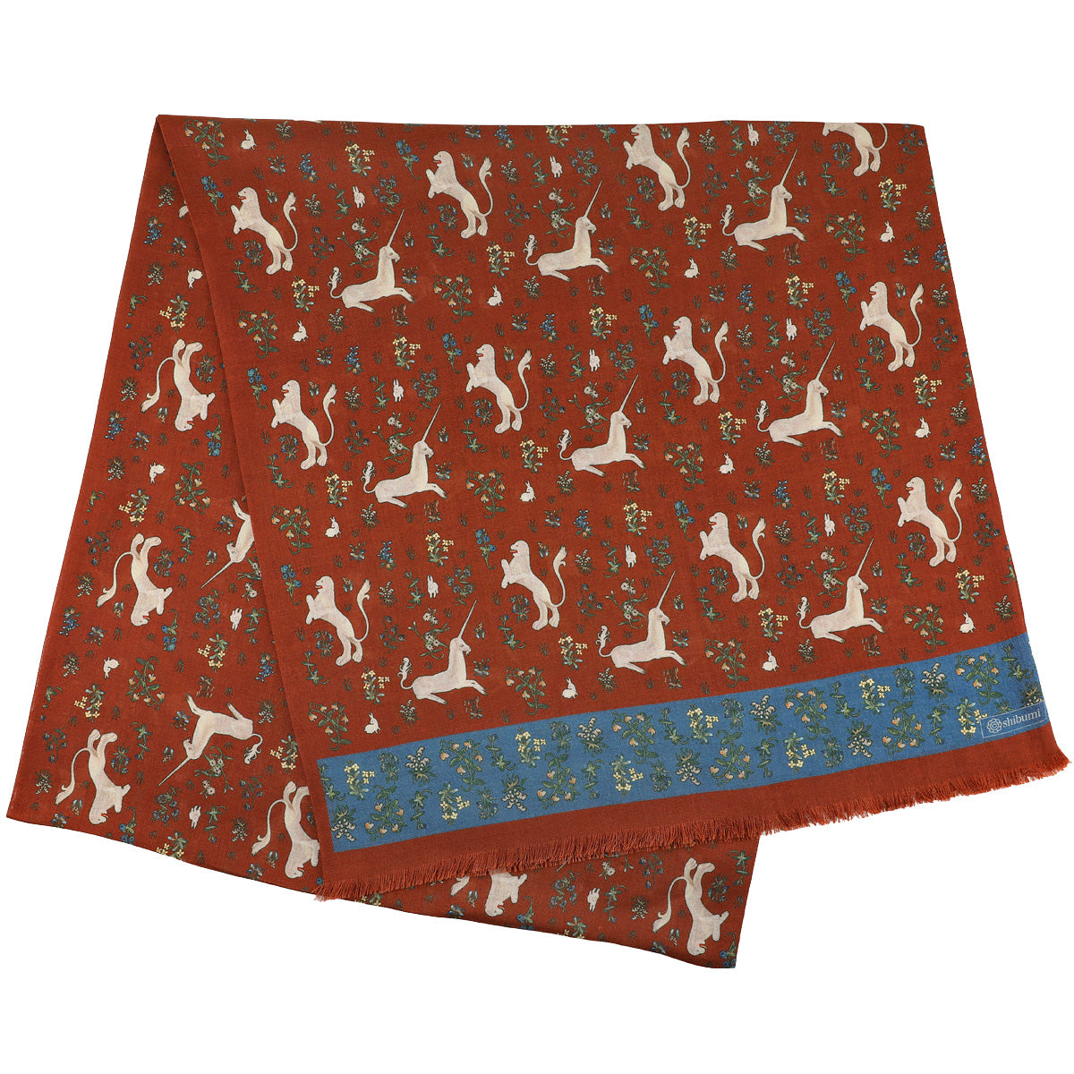 Animal Printed Wool / Silk Scarf - Rust
