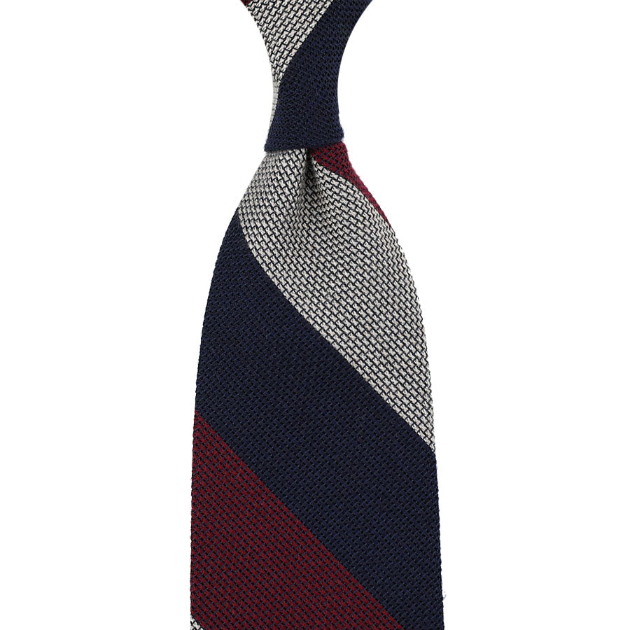 Triple Block Stripe Cashmere / Silk Grenadine Tie - Navy / Burgundy / Cream