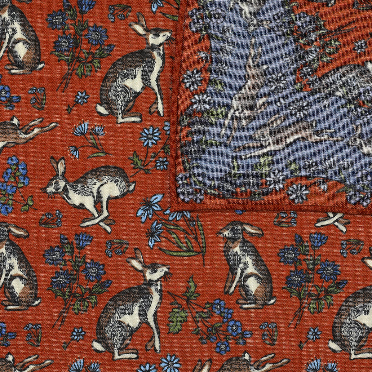Animal Motif Wool / Silk Pocket Square - Rust - 40x40cm