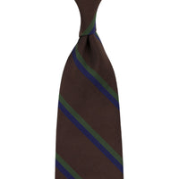 Repp Stripe Silk / Cotton Tie - Brown / Olive / Navy