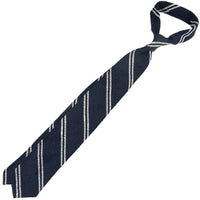 Double Bar Shantung Grenadine Tie - Navy - Hand-Rolled
