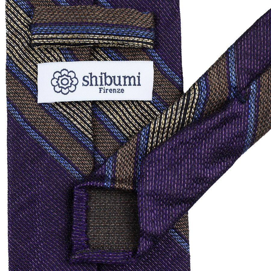 Striped Fina Grenadine Cotton / Wool / Silk Tie - Purple / Beige