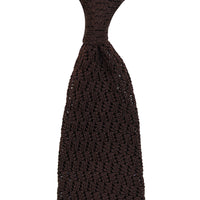 Zigzag Silk Knit Tie - Brown