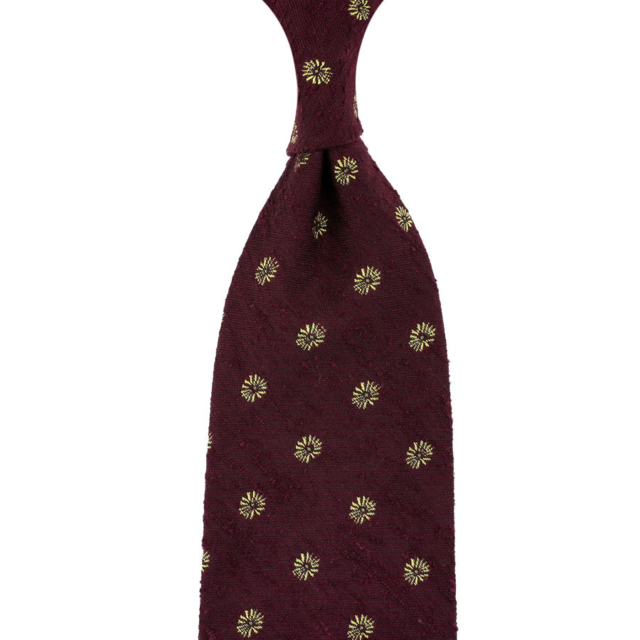 Floral Shantung Silk Tie - Burgundy - Hand-Rolled