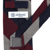 Triple Block Stripe Cashmere / Silk Grenadine Tie - Navy / Burgundy / Cream