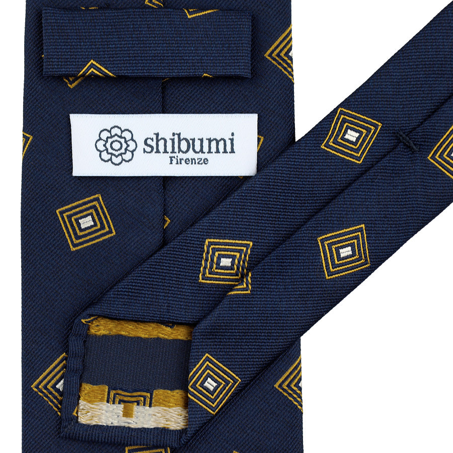 Geometrical Japanese Boucle Silk Tie - Navy