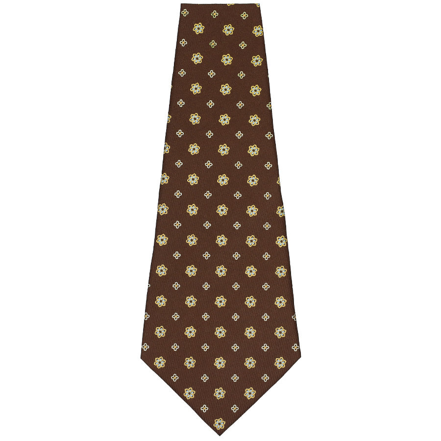 Floral Printed Silk Bespoke Tie - Brown