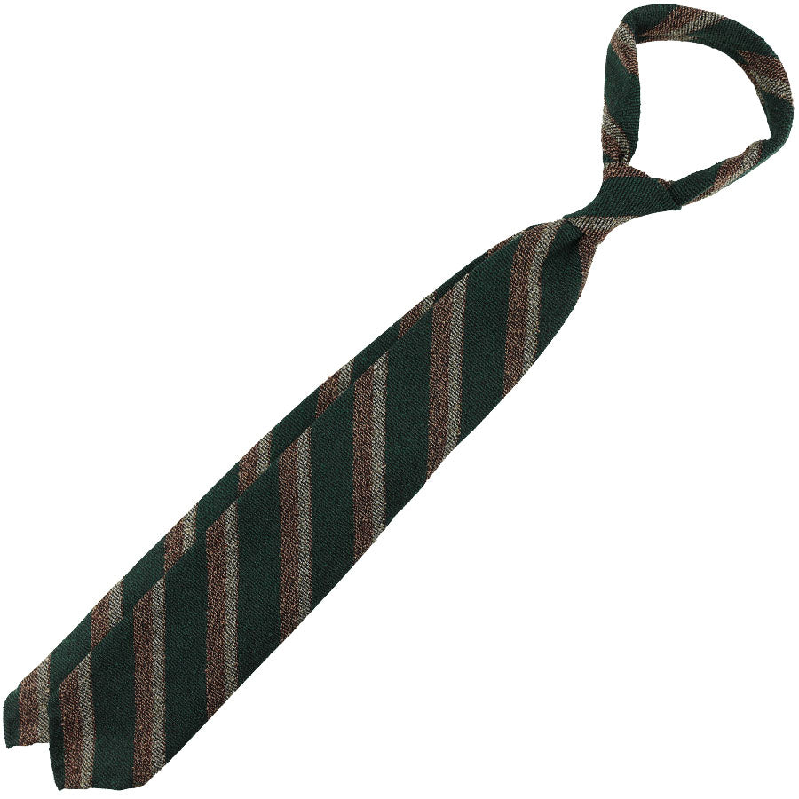 Striped Silk / Wool / Cotton Tie - Forest / Brown / Beige