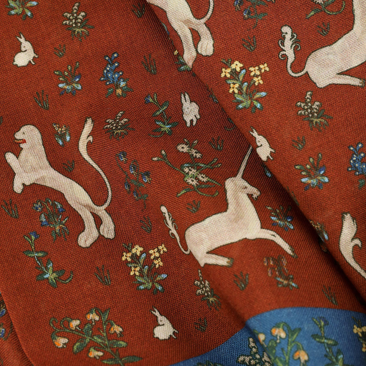 Animal Printed Wool / Silk Scarf - Rust