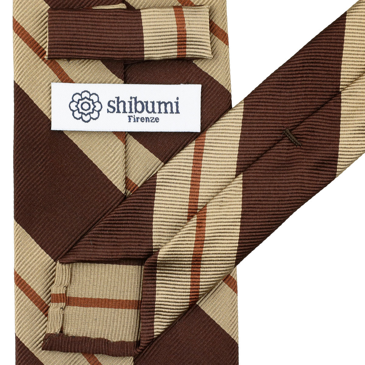 Repp Stripe Silk Tie - Brown / Beige / Rust