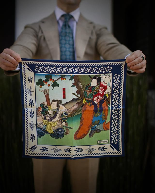 Ukiyo-e Silk Pocket Square - Kari - 40x40cm