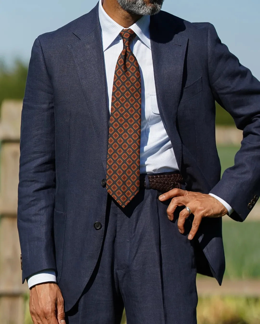 Copper Madder Silk Tie - Black - Hand-Rolled