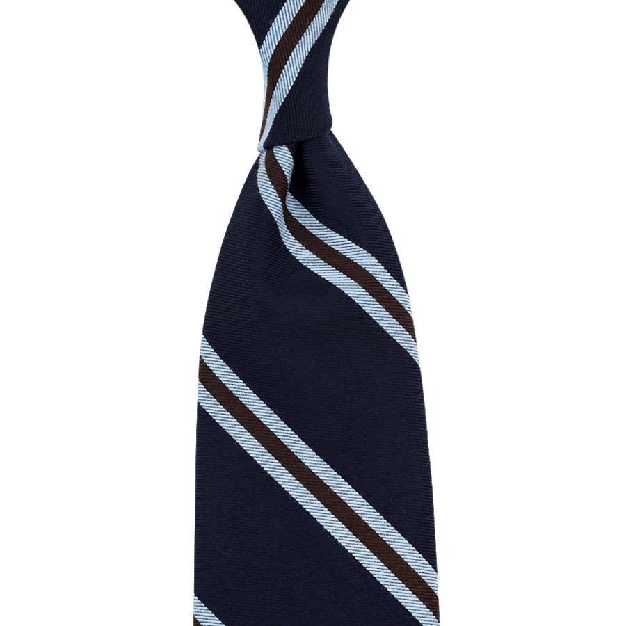 Mogador Striped Wool / Cotton Tie - Navy - Hand-Rolled