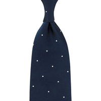 Dotted Jacquard Silk Tie - Navy - Hand-Rolled