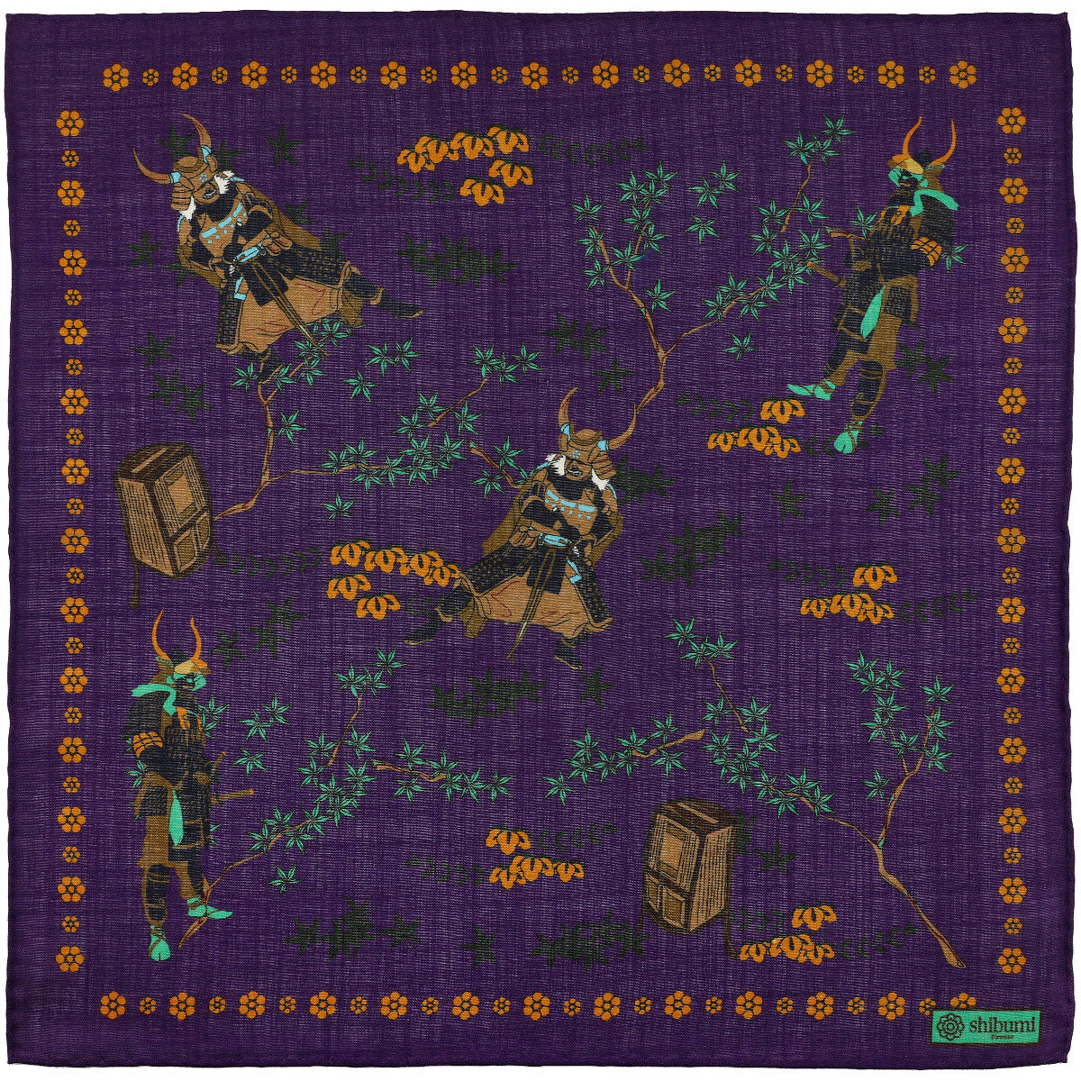 Samurai Motif Wool / Silk Pocket Square - Purple - 40x40cm