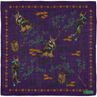 Samurai Motif Wool / Silk Pocket Square - Purple - 40x40cm
